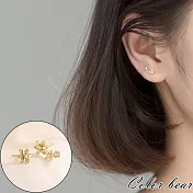 【卡樂熊】S925銀針鑲鑽不對稱花朵造型耳環飾品- 金色