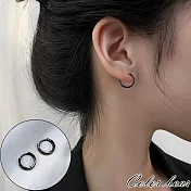 【卡樂熊】S925銀針簡約圓圈素圈造型耳環/耳扣飾品(兩色)- 槍黑12MM