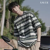 【AMIEE】日系條紋寬鬆短T(男裝/M-2XL/KDTY-Y30) M 綠色