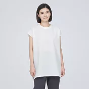 【MUJI 無印良品】女聚酯纖維彈性透氣泡泡紗法式袖長版衫 L 白色