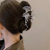 【JENG】法式香榭鏤空金屬銀杏葉氣質抓夾 _銀色