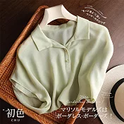 【初色】時尚素色短袖POLO領寬鬆落肩袖襯衫上衣-共2色-68916(M-2XL可選) L 綠色