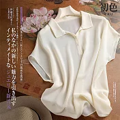 【初色】時尚素色短袖POLO領寬鬆落肩袖襯衫上衣-共2色-68916(M-2XL可選) L 米白色