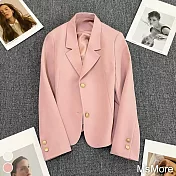 【MsMore】 雜誌短款西裝長袖外套小個子休閒潮流百搭氣質西服# 118933 M 粉紅色