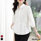 【MsMore】 襯衫韓版寬鬆氣質七分袖顯瘦斜裁寬鬆短版上衣# 119145 XL 白色