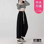 【Jilli~ko】高腰抽繩寬鬆休閒直筒闊腿褲 J10911  FREE 黑色