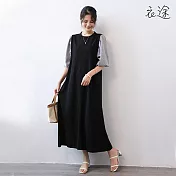 [衣途]優雅泡泡袖造型連衣裙洋裝M-L(KDDQ-B420) M 黑白條
