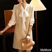 【MsMore】 粗花呢名媛小香風連身裙背心中長洋裝# 119288 2XL 白色