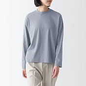 【MUJI 無印良品】女棉混天竺圓領長袖T恤 L 淺藍