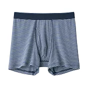 【MUJI 無印良品】男柔滑前開拳擊內褲 S 煙燻藍橫紋