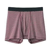 【MUJI 無印良品】男柔滑前開拳擊內褲 S 暗紅橫紋