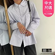 【Jilli~ko】法式簡約百搭條紋寬鬆襯衫 J11015 FREE 白色