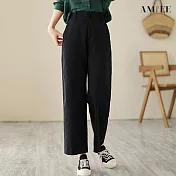 【AMIEE】高腰排扣直筒褲(2色/M-3XL/KDPQ-7136) L 黑色