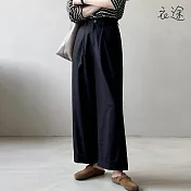 [衣途]天絲棉高腰俐落捲邊直筒褲M-L(KDPQ-B021) M 黑色