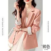 【初色】素色簡約修身顯瘦西裝外套-粉紅色-64095(M-2XL可選) 2XL 粉紅色