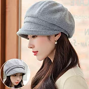 seoul show首爾秀 護耳捲邊八角帽挺版雙層鴨舌帽保暖貝雷帽 灰色
