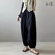 [衣途]時髦酷甜全棉寬鬆抽繩工裝褲M-L(KDPQ-B706) M 黑色