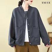 【AMIEE】經典休閒圓領排扣衛衣外套(4色/M-XL/KDCQ-2336) L 灰色