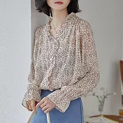 【言】春漾碎花雪紡上衣 FREE 杏色