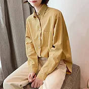 【言】翻領排釦單口袋純色襯衫(2色) FREE 姜黃