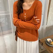 【言】小排釦坑條針織上衣(2色)      FREE 焦糖橘