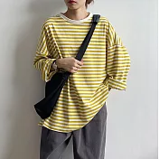 【言】落肩款寬鬆條紋上衣(3色)       FREE 黃色