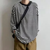 【言】落肩款寬鬆條紋上衣(3色)       FREE 黑色