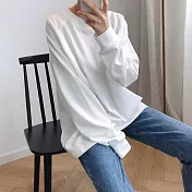 【言】圓領中長款純色棉料上衣(2色)      FREE 白色