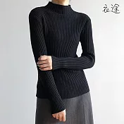 [衣途]柔軟半高領豎條針織打底衫FREE(KDTQ-B638) F 成熟黑