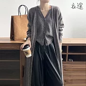 [衣途]慵懶風馬甲背心+針織外套兩件套裝FREE(KDAQ-B302) F 深灰色