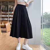 【AnZa】高彈冰絲皺顯瘦寬鬆裙褲闊腿褲(4色)      M-L 黑色