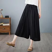 【AnZa】高彈冰絲皺顯瘦寬鬆裙褲闊腿褲(4色) 均碼 黑色