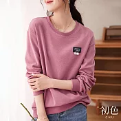 【初色】純色華夫格寬鬆顯瘦圓領衛衣長袖T恤上衣-粉色-30928(M-2XL可選) M 粉色
