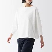 【MUJI 無印良品】女有機棉粗織船領七分袖T恤 S 白色