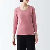 【MUJI 無印良品】女有機棉混保暖厚織U領八分袖T恤 S 粉紅