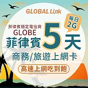 GLOBAL LINK 全球通 菲律賓5天上網卡 每日2GB 過量降速吃到飽 4G網速(菲律賓穩定電信商 即插即用)