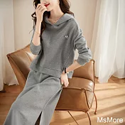 【MsMore】 氣質休閒灰色連帽長袖中長裙套裝時尚通勤百搭兩件式套裝# 119717 M 灰色