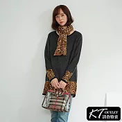 【KT】豹紋拼接針織上衣(附圍巾) M-XL XL 圖片色