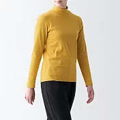 【MUJI 無印良品】女有機棉混彈性針織半高領長袖T恤 S 黃色