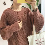 【言】蝙蝠袖坑條粗針織慵懶風上衣     FREE 棕色