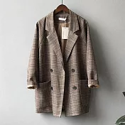 【言】線格紋雙排釦西裝外套      FREE 咖啡
