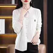 【MsMore】 韓版時尚polo領羊絨感寬鬆休閒針織短版純色外套# 118919 FREE 白色