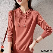 【MsMore】 連帽針織衫純色麻花毛衣寬鬆長袖短版上衣# 119798 FREE 紅色