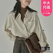 【Jilli~ko】休閒百搭寬鬆垂感疊穿條紋襯衫中大尺碼 J11084  FREE 杏色