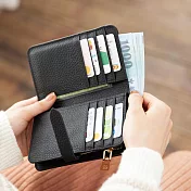 CHENSON 內外全真皮 11卡中夾附獨立零錢袋 (W22604-3) 黑