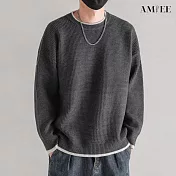 【AMIEE】假兩件撞色圓領寬鬆針織毛衣(男裝/KDTQ-B067) M 灰色