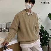 【AMIEE】慵懶風翻領半拉鍊針織毛衣(男裝/KDTQ-B47) M 卡其色