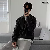 【AMIEE】慵懶風翻領半拉鍊針織毛衣(男裝/KDTQ-B47) M 黑色
