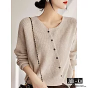 【Jilli~ko】不規則領設計感單排扣斜襟針織開衫 J11089  FREE 杏色