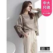 【Jilli~ko】時尚圓領慵懶風百搭寬鬆條紋毛衣中大尺碼 J11088  FREE 卡其色